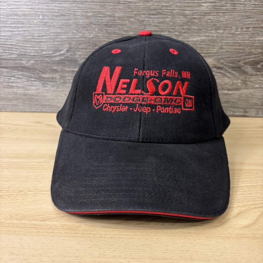 Nelson Dodge GMC Hat Cap Strap Back Black Red Embroidered Advertising Auto Mens